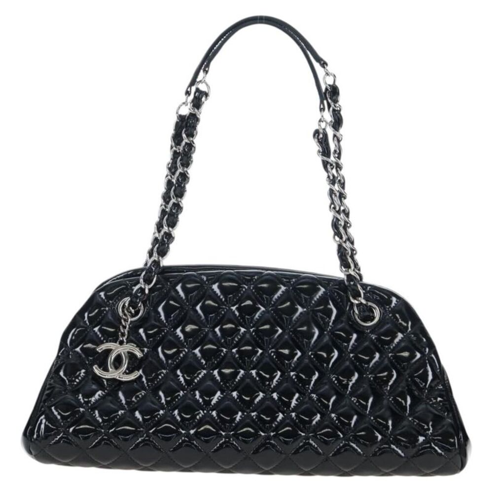 Chanel Just Mademoiselle Quilted Patent Black Patent_Leather Handbag